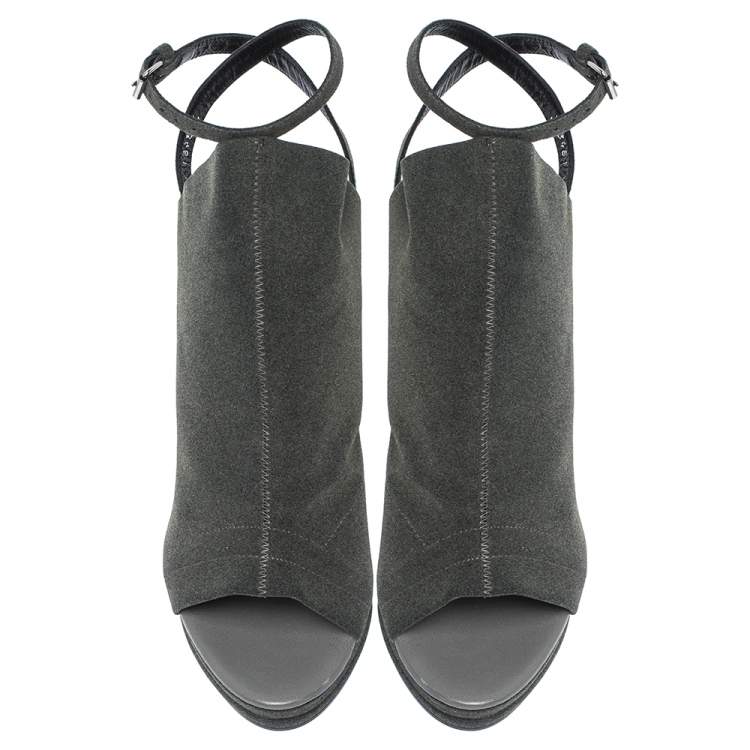 Pre Owned Balenciaga Grey Suede Gloves Platform Wedge Ankle Strap Sandals Size 41