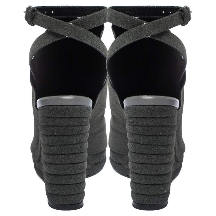 Pre Owned Balenciaga Grey Suede Gloves Platform Wedge Ankle Strap Sandals Size 41