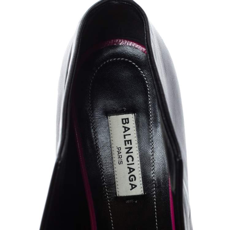 Pre Owned Balenciaga Black Leather V Neck Open Toe Booties Size 38.5