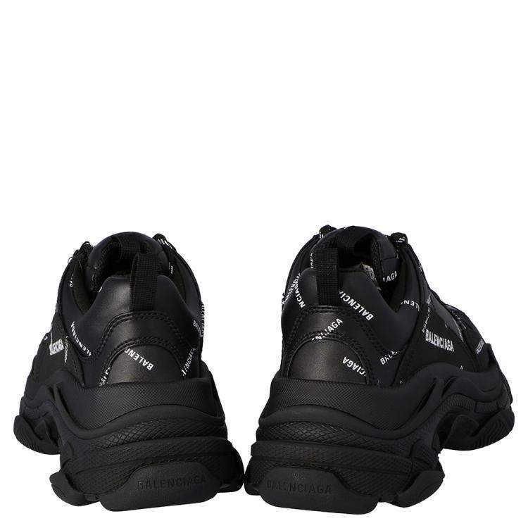 Pre Owned Balenciaga Black Leather And Nubuck Allover Logo Triple S Platform Sneakers Size 40