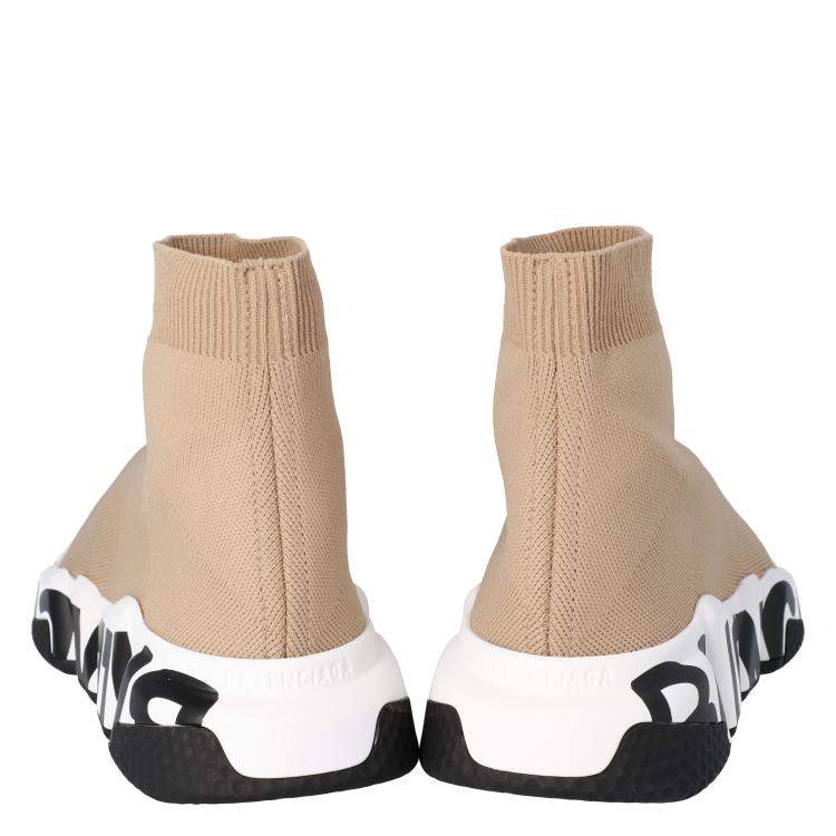 Pre Owned Balenciaga Beige Knit Graffiti Sole Speed Sneakers Size 37