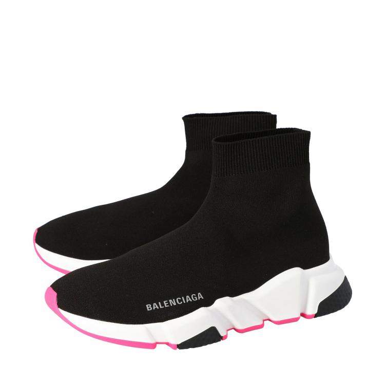 Pre Owned Balenciaga Black/Pink Knit Speed High Top Sneakers Size 36
