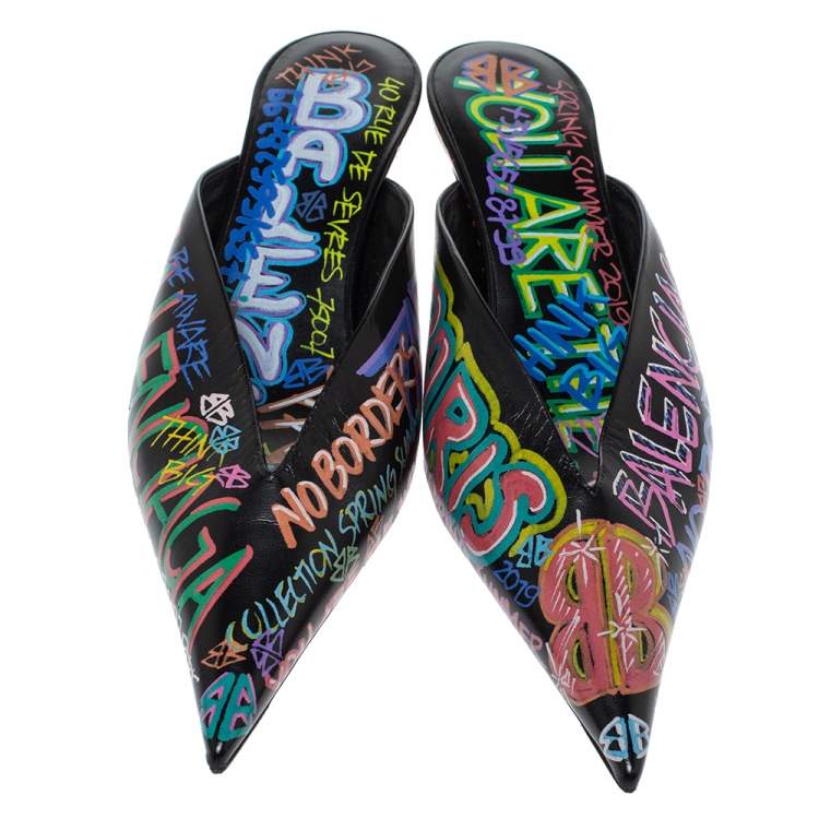 balenciaga graffiti knife pointed mules