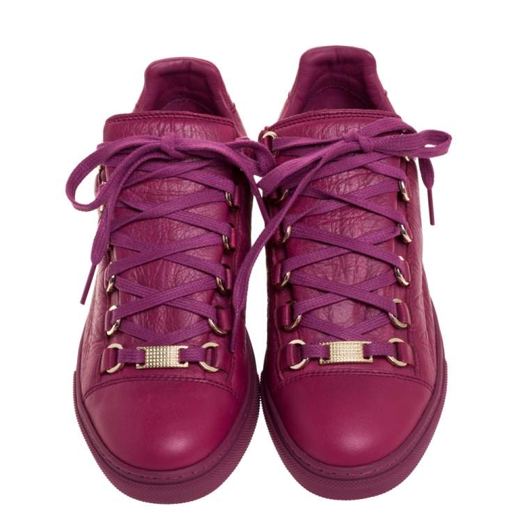 Pre Owned Balenciaga Pink Leather Arena Low Top Sneakers Size 36