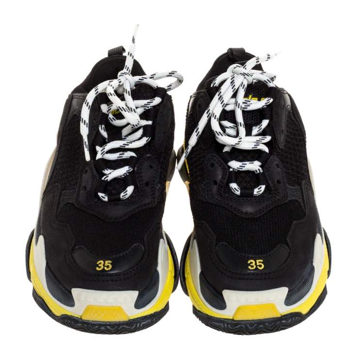 Pre Owned Balenciaga Black Leather and Mesh Triple S Platform Sneakers Size 35