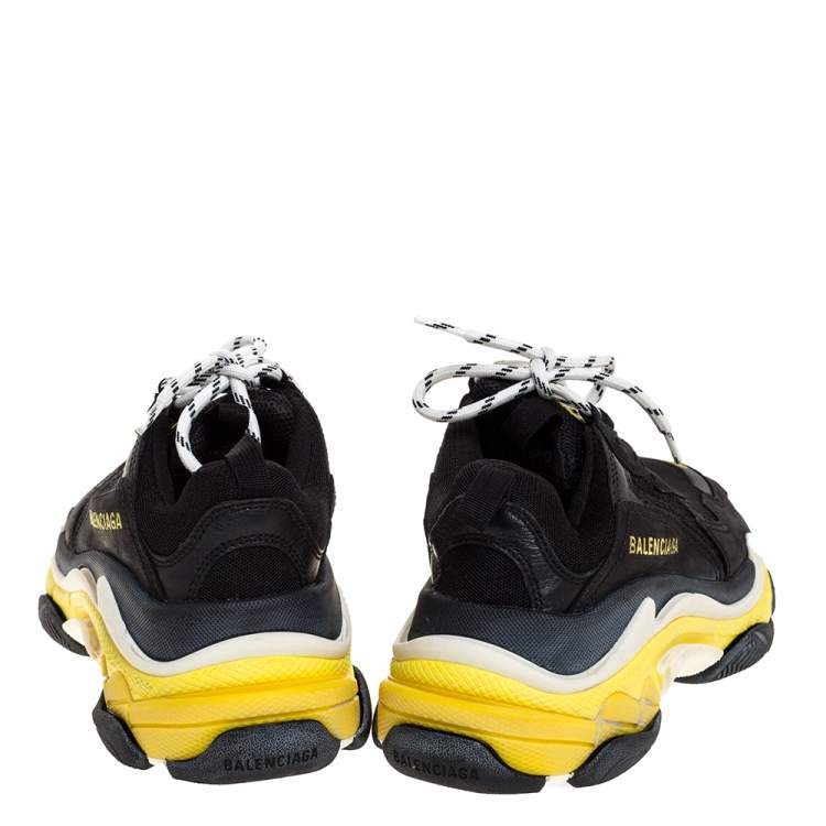 Pre Owned Balenciaga Black Leather and Mesh Triple S Platform Sneakers Size 35