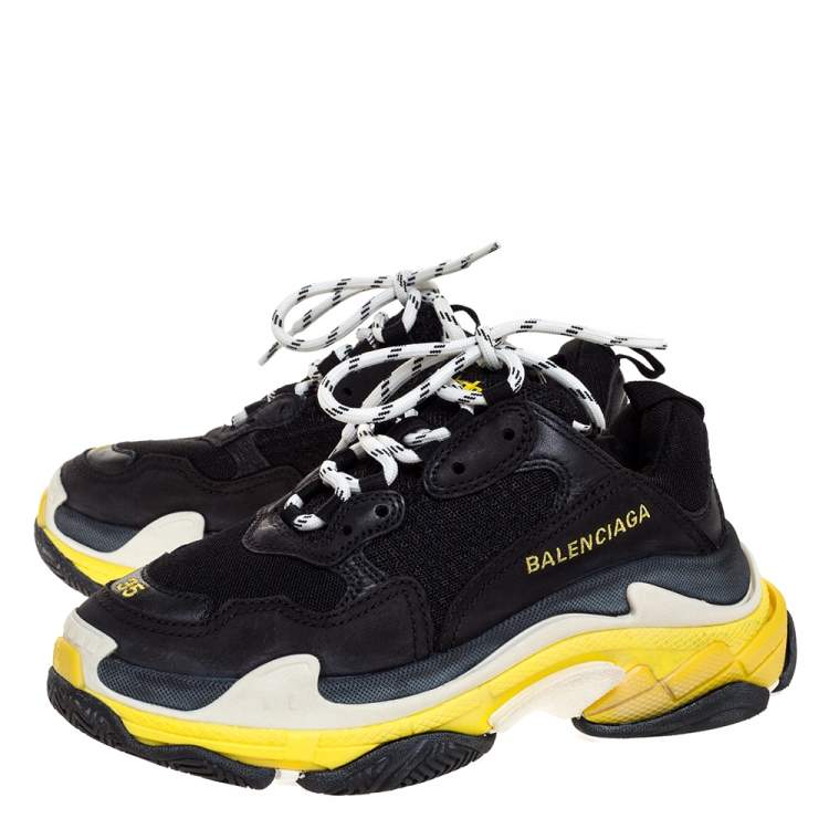 Pre Owned Balenciaga Black Leather and Mesh Triple S Platform Sneakers Size 35