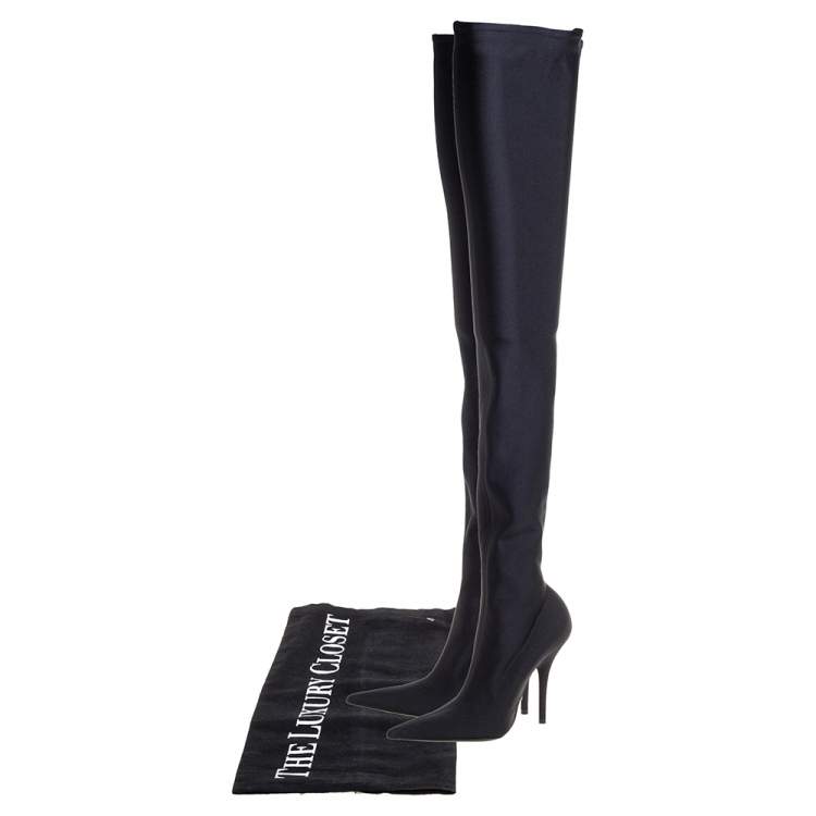 Pre Owned Balenciaga Black Spandex Fabric Knife Over The Knee Boots Size 35
