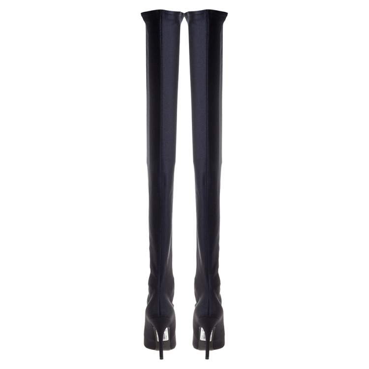 Pre Owned Balenciaga Black Spandex Fabric Knife Over The Knee Boots Size 35