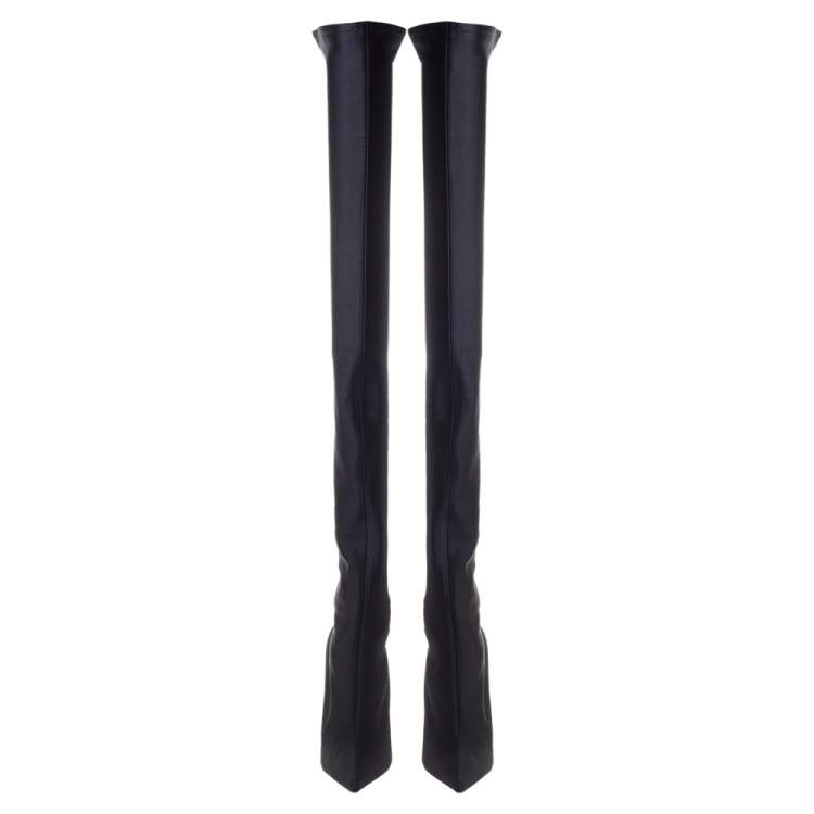 Pre Owned Balenciaga Black Spandex Fabric Knife Over The Knee Boots Size 35
