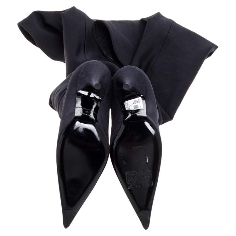 Pre Owned Balenciaga Black Spandex Fabric Knife Over The Knee Boots Size 35