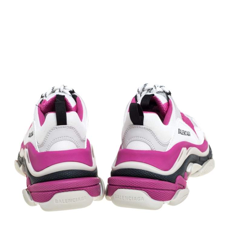 Pre Owned Balenciaga White/Pink Leather And Mesh Triple S Low Top Sneaker size 36