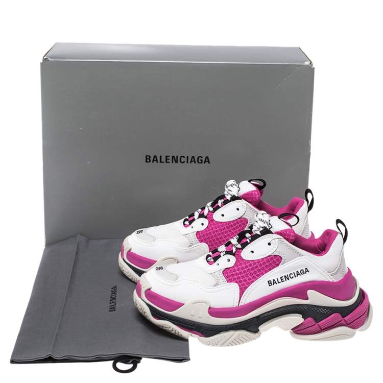 Pre Owned Balenciaga White/Pink Leather Triple S Low Top Sneaker Size 36