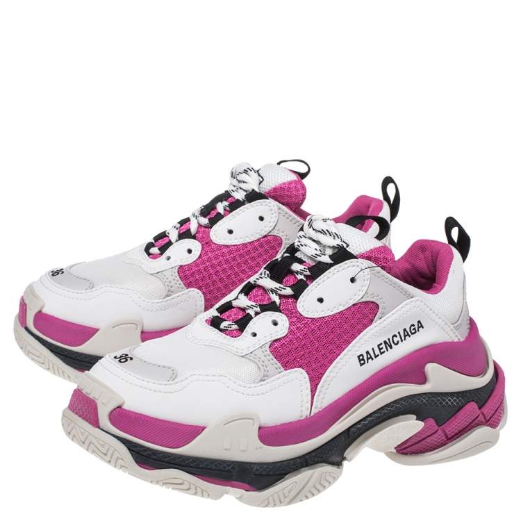 Pre Owned Balenciaga White/Pink Leather Triple S Low Top Sneaker Size 36