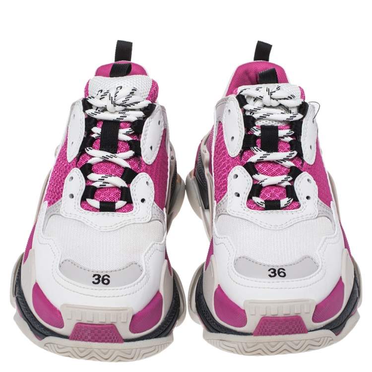Pre Owned Balenciaga White/Pink Leather Triple S Low Top Sneaker Size 36