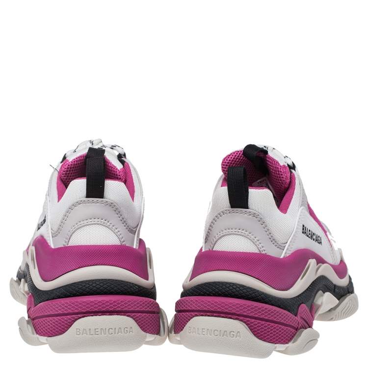 Pre Owned Balenciaga White/Pink Leather Triple S Low Top Sneaker Size 36