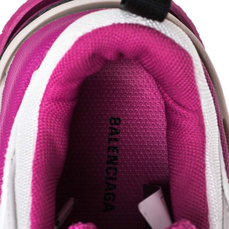Pre Owned Balenciaga White/Pink Leather Triple S Low Top Sneaker Size 36