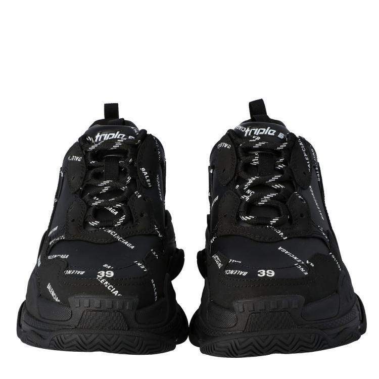 Pre Owned Balenciaga Black All Over Triple S Sneakers Size 35