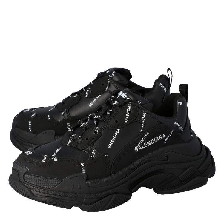 Pre Owned Balenciaga Black All Over Triple S Sneakers Size 35