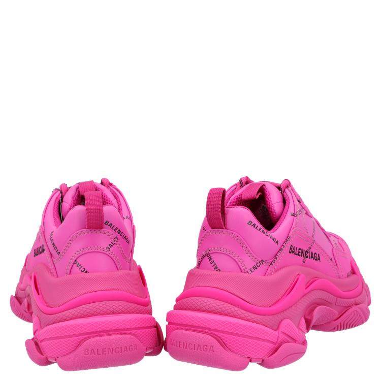 Pre Owned Balenciaga Pink 'All Over Logo'  Triple S Sneakers Size 39