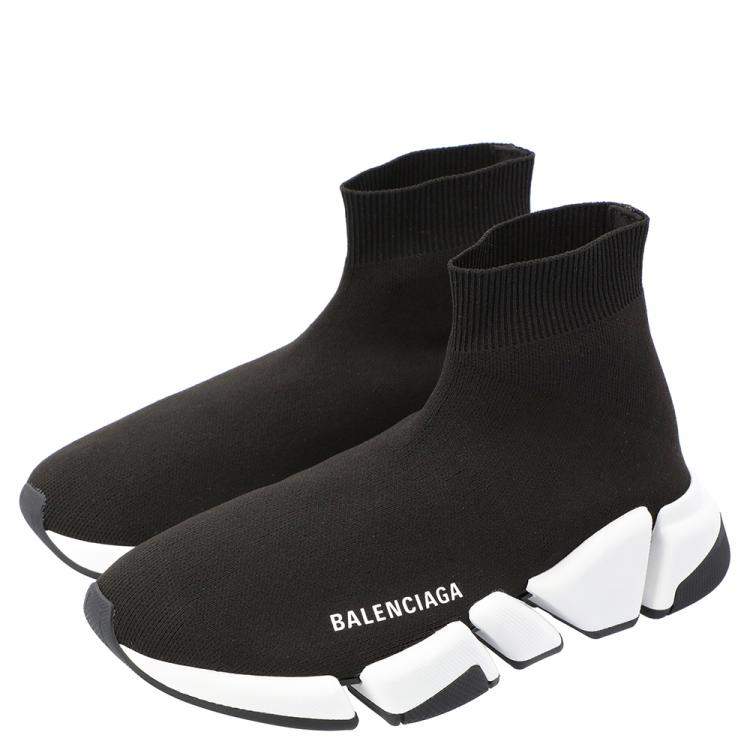 Pre Owned Balenciaga Black/White Speed 2.0 Sneakers Siz EU 38