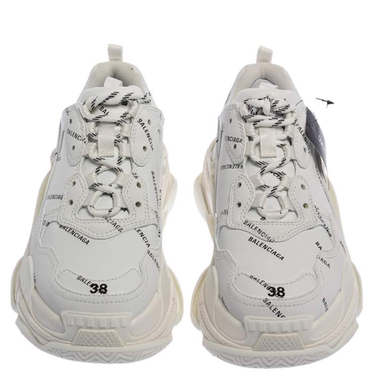 Pre Owned Balenciaga White Triple S All Over Logo Sneakers Size 38