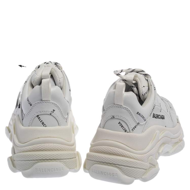 Pre Owned Balenciaga White Triple S All Over Logo Sneakers Size 38