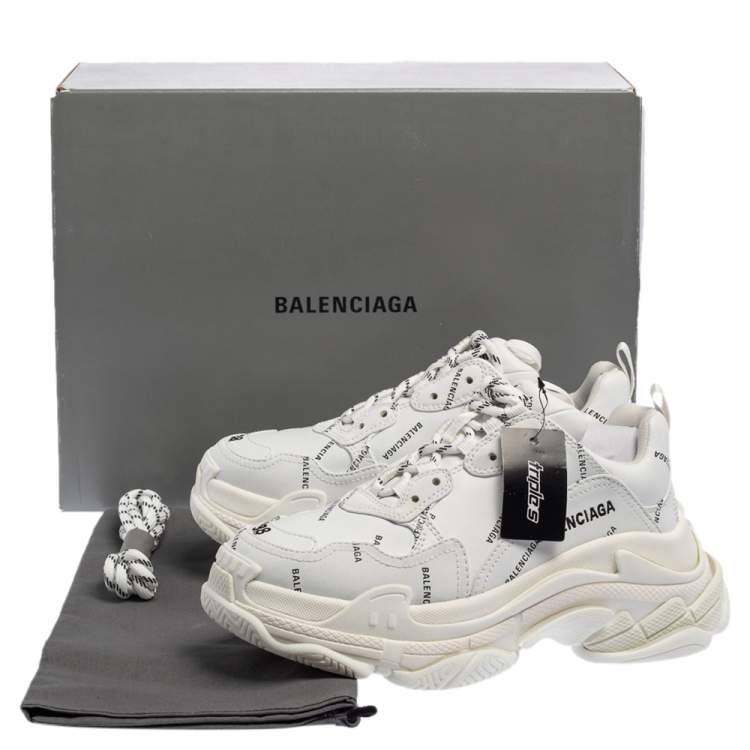 Pre Owned Balenciaga White Triple S All Over Logo Sneakers Size 38