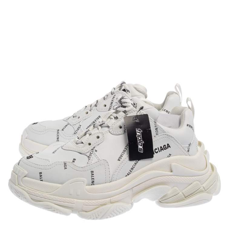 Pre Owned Balenciaga White Triple S All Over Logo Sneakers Size 38