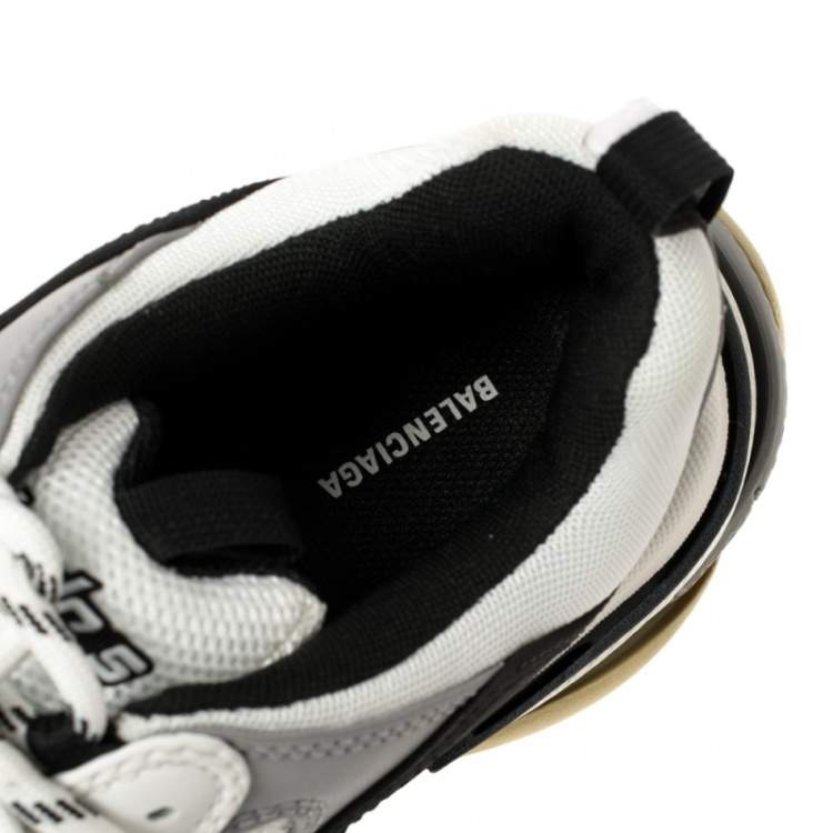 Pre Owned Balenciaga White/Black Leather and Mesh Triple S Platform Sneakers Size 42