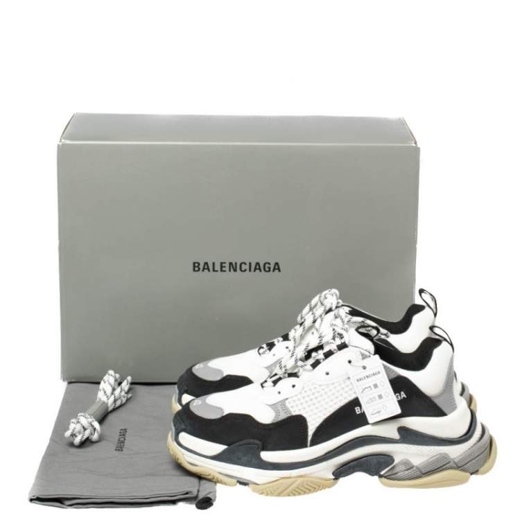Pre Owned Balenciaga White/Black Leather and Mesh Triple S Platform Sneakers Size 42