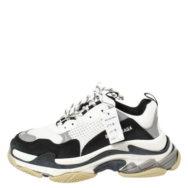 Pre Owned Balenciaga White/Black Leather and Mesh Triple S Platform Sneakers Size 42