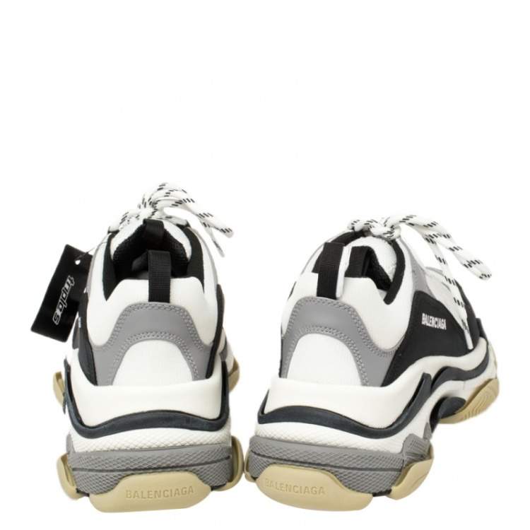 Pre Owned Balenciaga White/Black Leather and Mesh Triple S Platform Sneakers Size 42