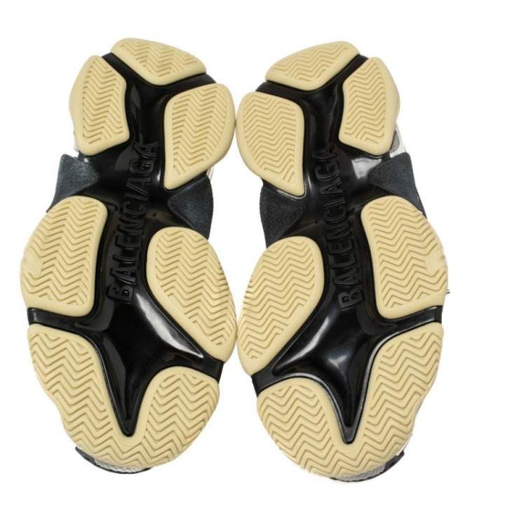 Pre Owned Balenciaga White/Black Leather and Mesh Triple S Platform Sneakers Size 42