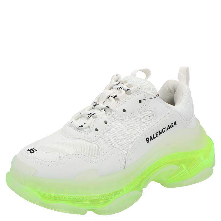 Balenciaga White/Neon Green Triple S Clear Sole Sneakers Size EU 39  Balenciaga | TLC