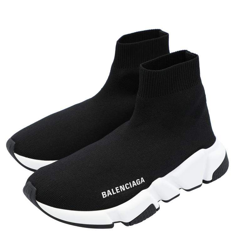 Pre Owned Balenciaga Black/White Speed Sneakers  Size EU 35