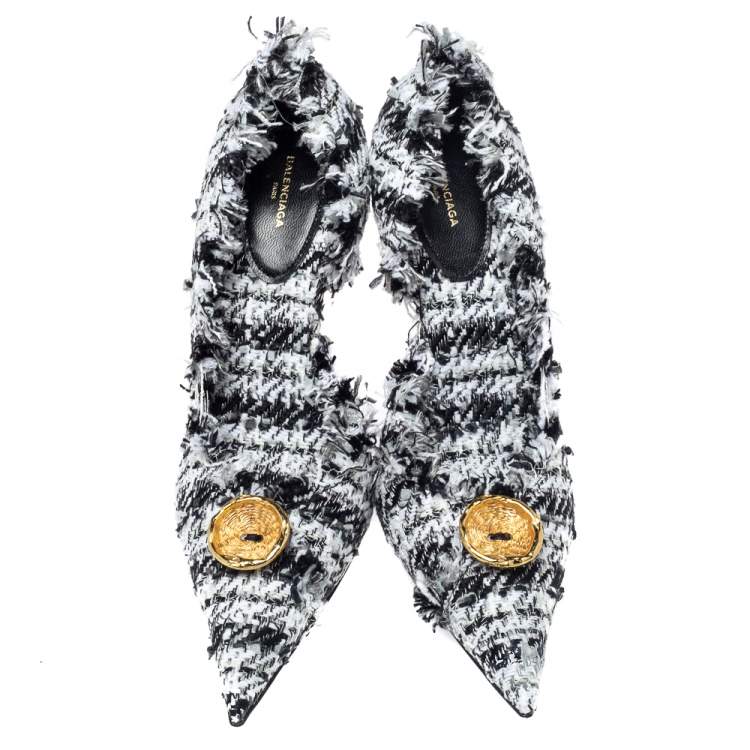 Pre Owned Balenciaga Black/White Tweed D'orsay Pump Size 39