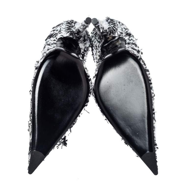 Pre Owned Balenciaga Black/White Tweed D'orsay Pump Size 39