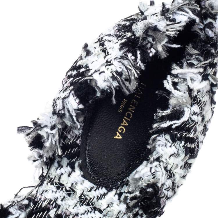 Pre Owned Balenciaga Black/White Tweed D'orsay Pump Size 39