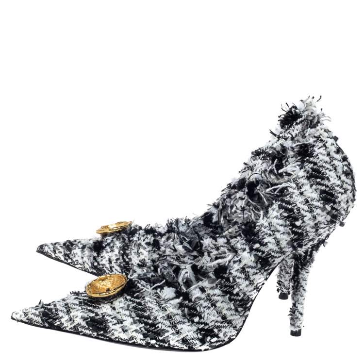 Pre Owned Balenciaga Black/White Tweed D'orsay Pump Size 39