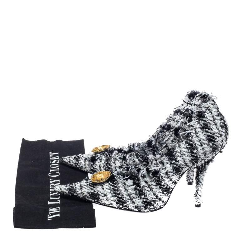 Pre Owned Balenciaga Black/White Tweed D'orsay Pump Size 39