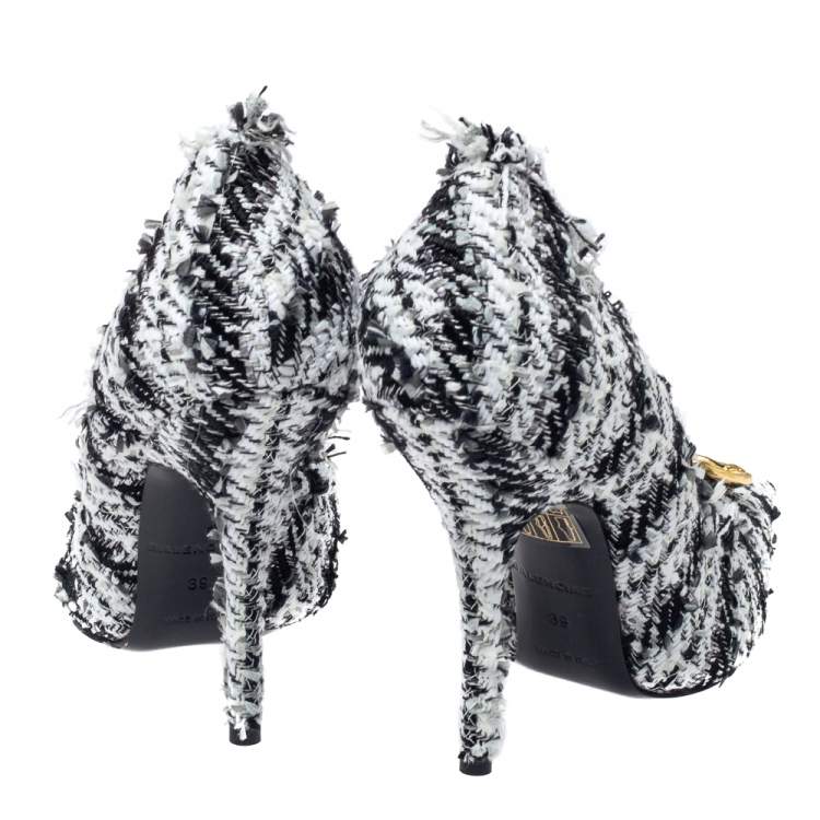 Pre Owned Balenciaga Black/White Tweed D'orsay Pump Size 39