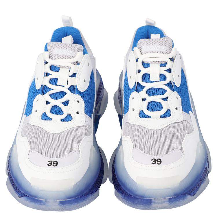 Pre Owned Balenciaga White/Blue Triple S Clear Sole Sneakers Size EU 41