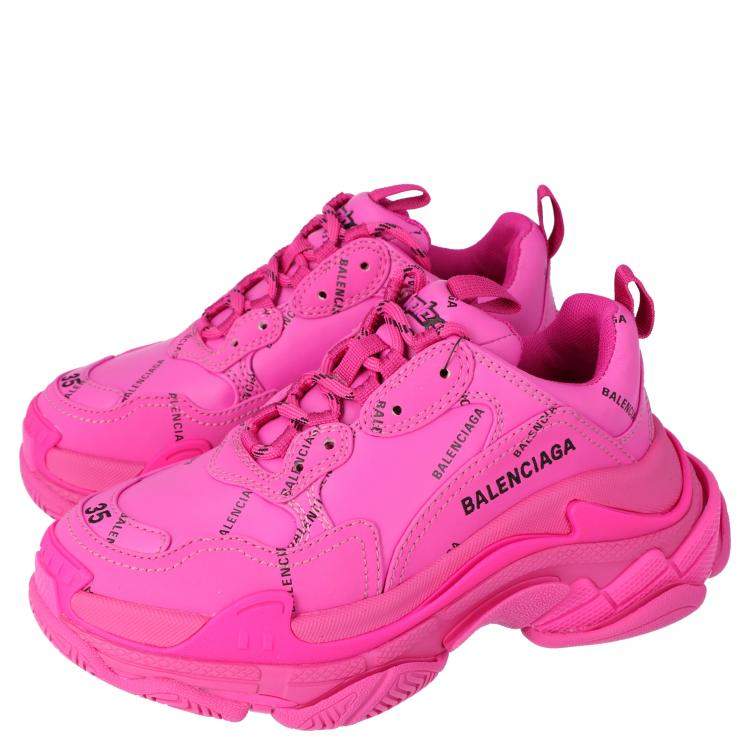 مملوكة مسبقًا Balenciaga Pink 'All Over Logo' Triple S Sneakers Size 36