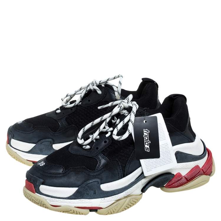Pre Owned Balenciaga Black Leather And Mesh Triple S Sneakers Size 39