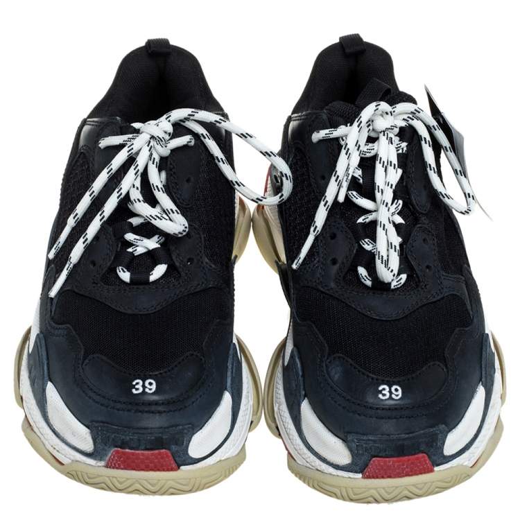 Pre Owned Balenciaga Black Leather And Mesh Triple S Sneakers Size 39