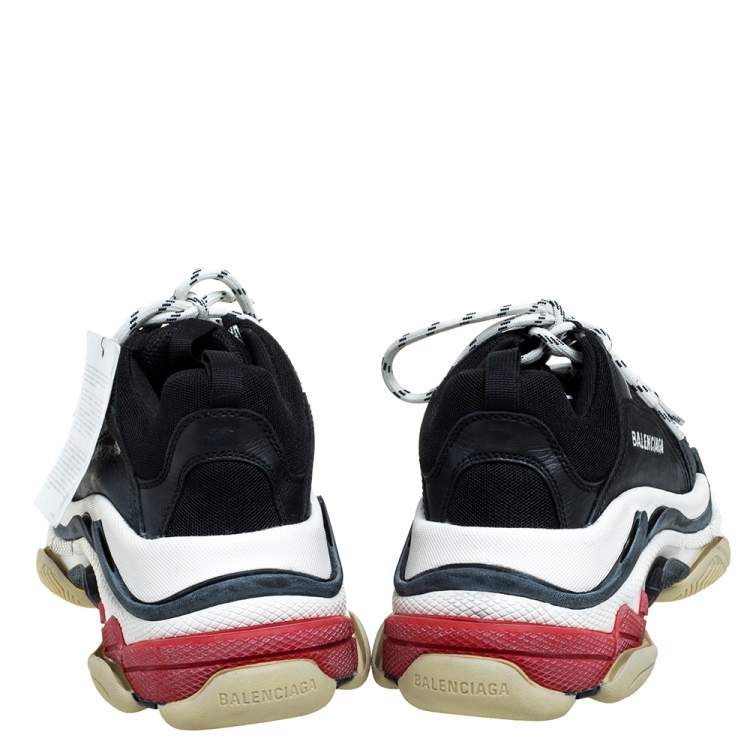 Pre Owned Balenciaga Black Leather And Mesh Triple S Sneakers Size 39