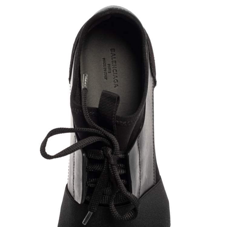 Pre Owned Balenciaga Black Leather And Mesh Race Runner Sneakers Size 40