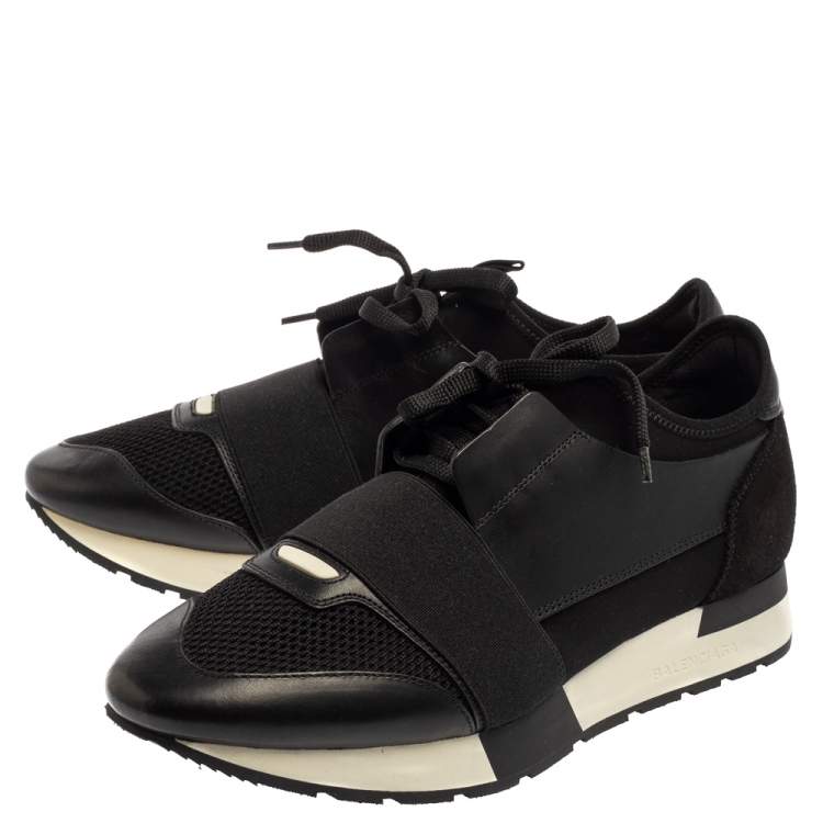 Pre Owned Balenciaga Black Leather And Mesh Race Runner Sneakers Size 40