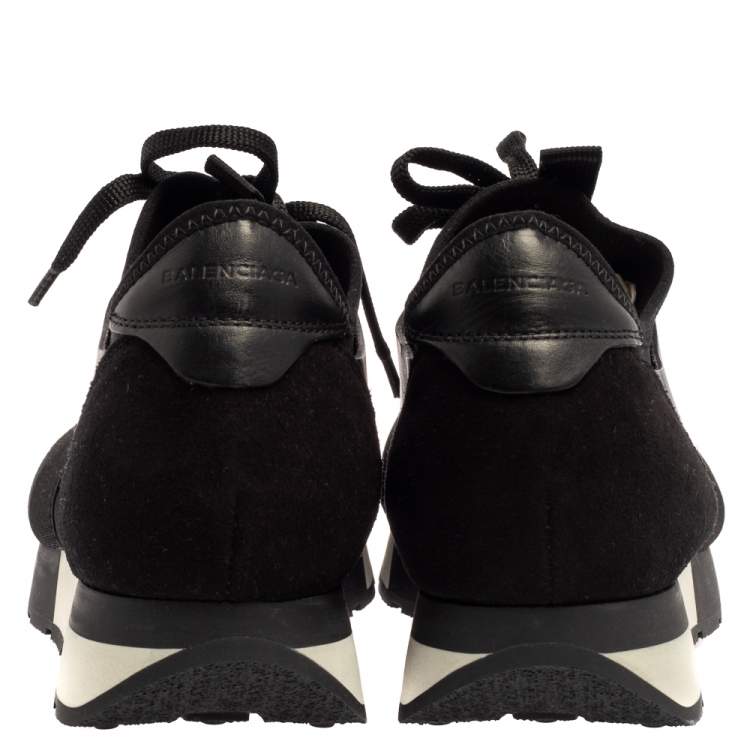Pre Owned Balenciaga Black Leather And Mesh Race Runner Sneakers Size 40